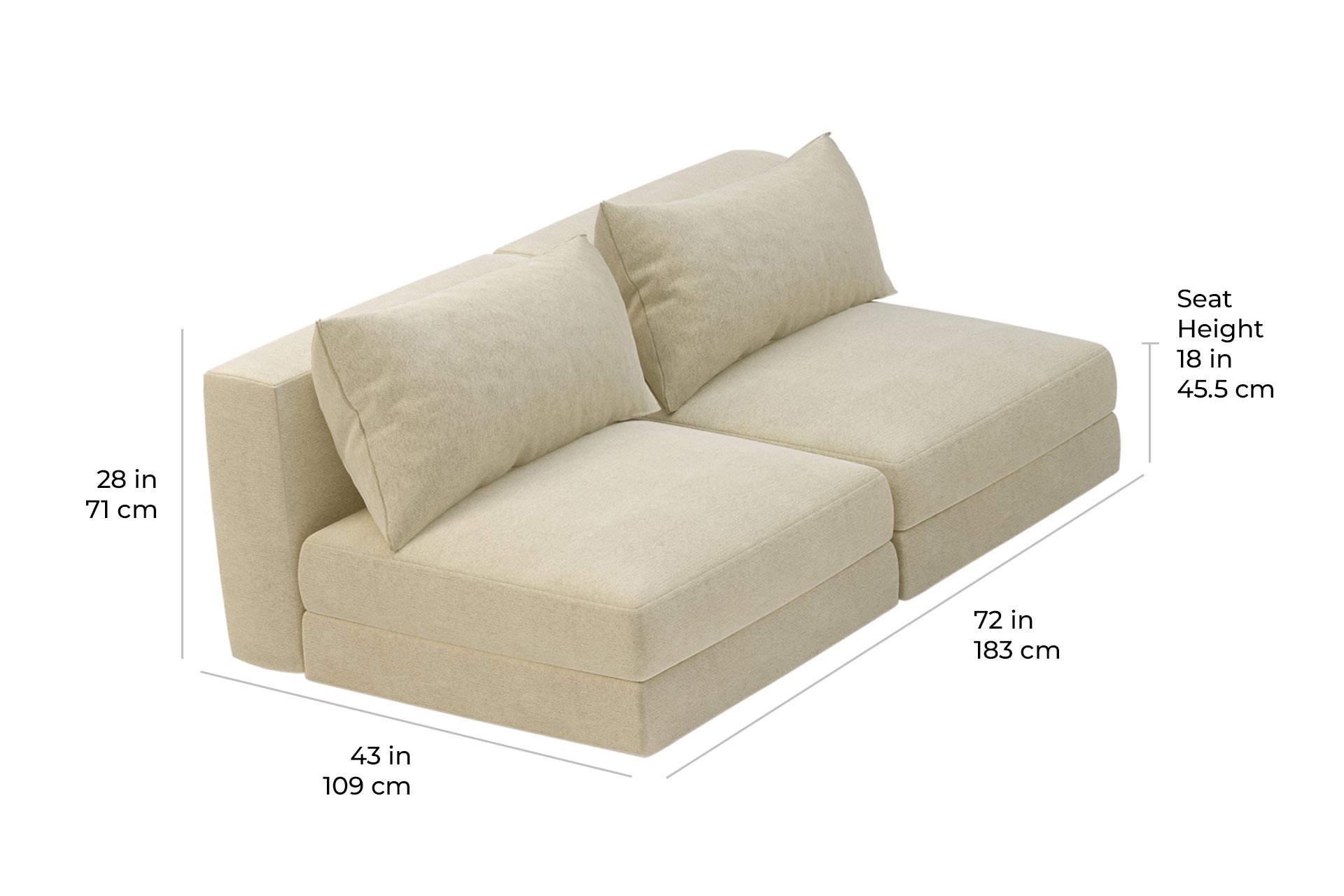 fizz julep armless loveseat 105FT002P2 ALS scale dims
