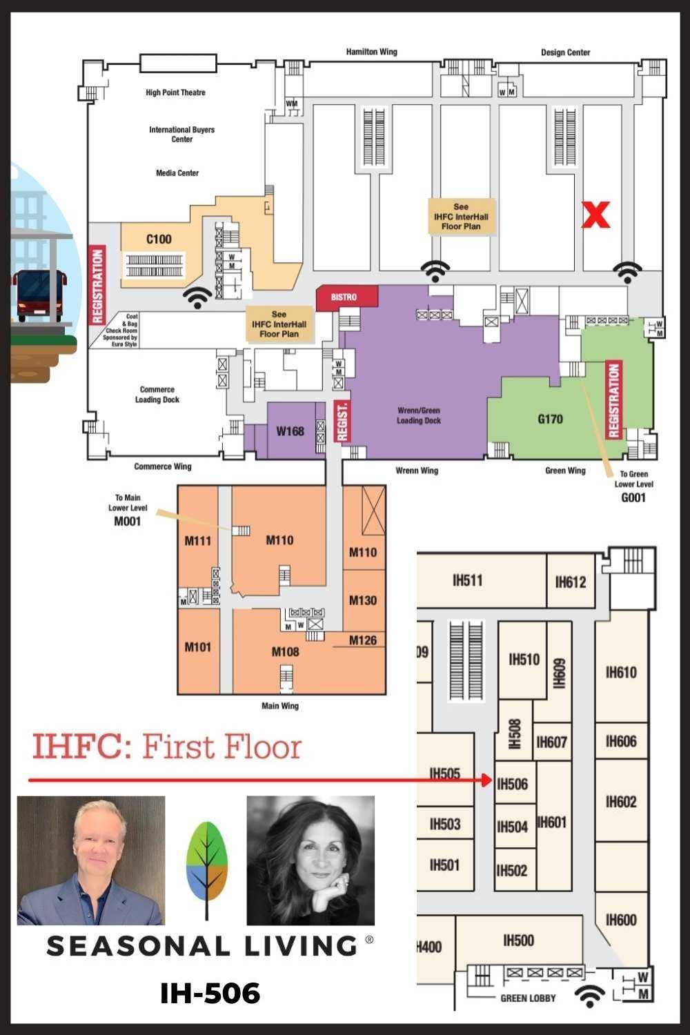 SL P 16 Blog Map of how to find Seasonal Living's exhibitor space at High Point Market in Interhall 506