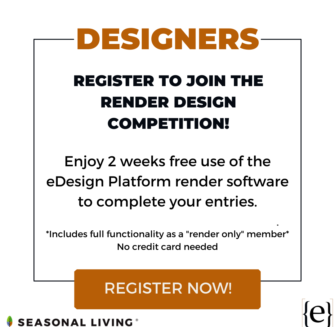 A notice for how designers can join the rendering challenge, Seasonal Living Design Challenge.