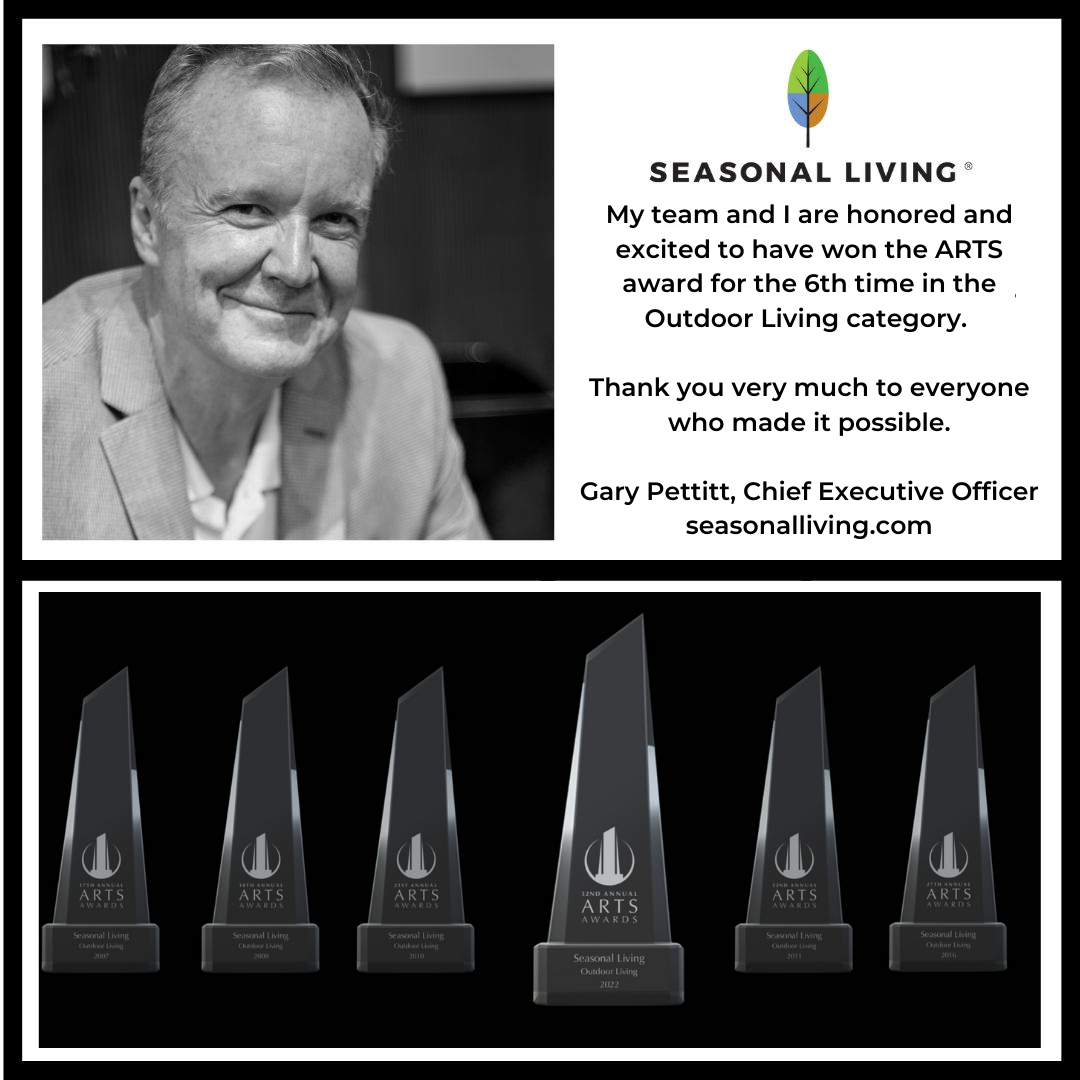Seasonal Living CEO, Gary Pettitt, thanking his readers for the honor of having won the ARTS award for the 6th time.